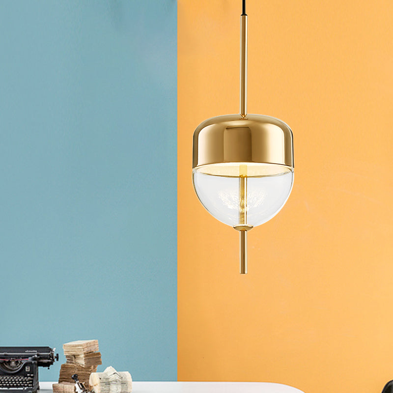 Ellipsoidal/Cone/Long Cone Pendant Lighting Clear Glass Led Post-Modernist Gold/Blue Hanging Light Kit in White/Warm Light Clearhalo 'Ceiling Lights' 'Glass shade' 'Glass' 'Modern Pendants' 'Modern' 'Pendant Lights' 'Pendants' Lighting' 769087