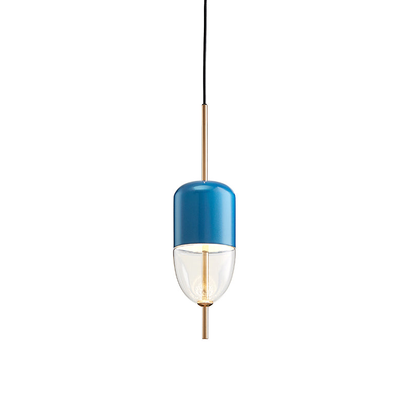 Ellipsoidal/Cone/Long Cone Pendant Lighting Clear Glass Led Post-Modernist Gold/Blue Hanging Light Kit in White/Warm Light Clearhalo 'Ceiling Lights' 'Glass shade' 'Glass' 'Modern Pendants' 'Modern' 'Pendant Lights' 'Pendants' Lighting' 769093