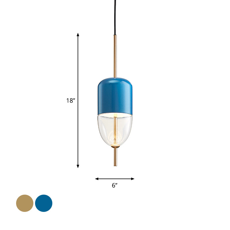 Ellipsoidal/Cone/Long Cone Pendant Lighting Clear Glass Led Post-Modernist Gold/Blue Hanging Light Kit in White/Warm Light Clearhalo 'Ceiling Lights' 'Glass shade' 'Glass' 'Modern Pendants' 'Modern' 'Pendant Lights' 'Pendants' Lighting' 769094