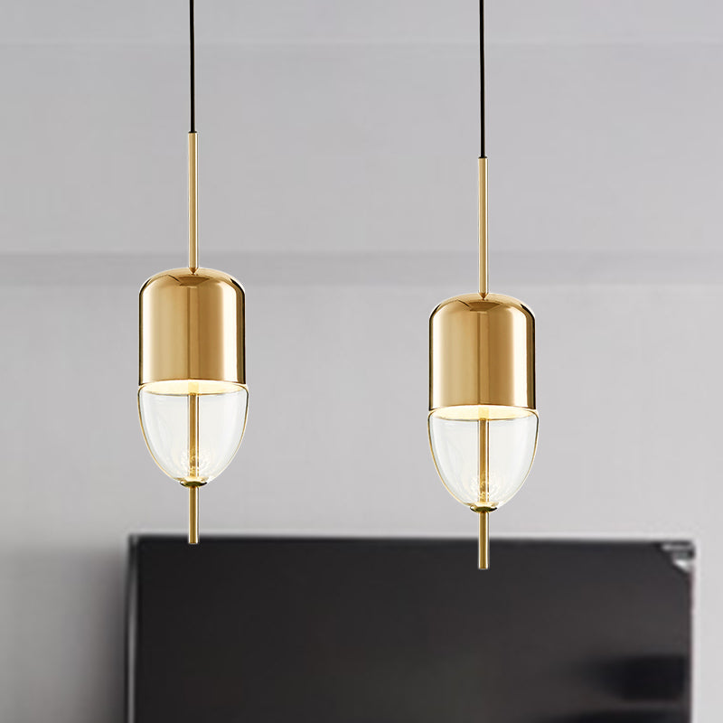 Ellipsoidal/Cone/Long Cone Pendant Lighting Clear Glass Led Post-Modernist Gold/Blue Hanging Light Kit in White/Warm Light Clearhalo 'Ceiling Lights' 'Glass shade' 'Glass' 'Modern Pendants' 'Modern' 'Pendant Lights' 'Pendants' Lighting' 769096