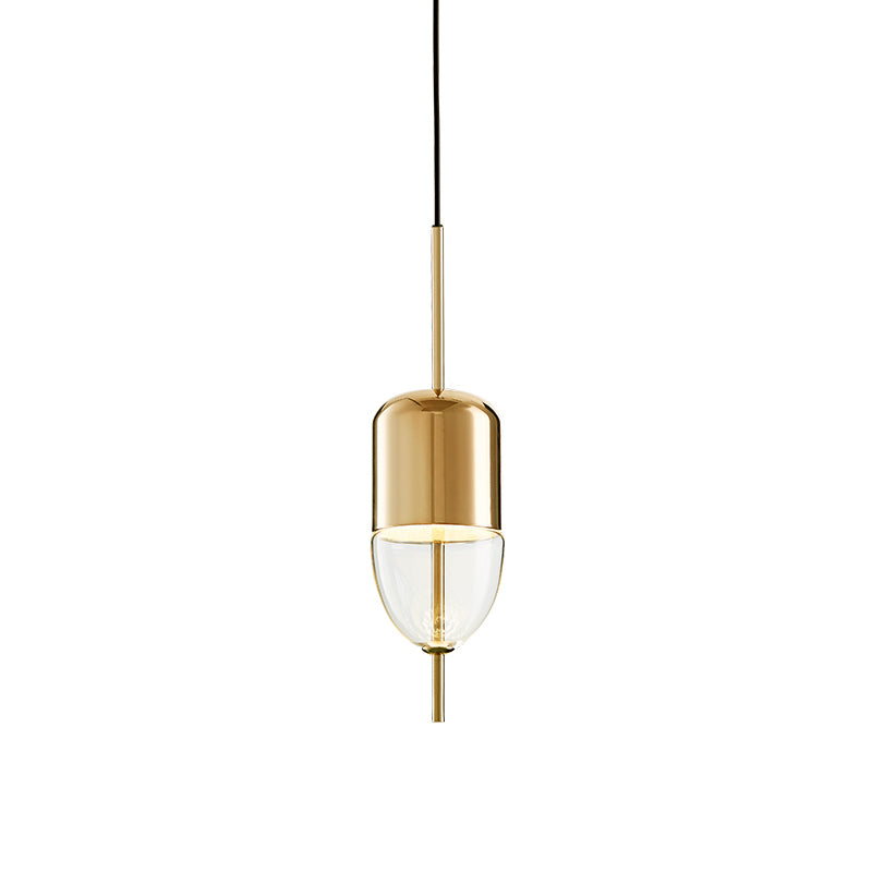 Ellipsoidal/Cone/Long Cone Pendant Lighting Clear Glass Led Post-Modernist Gold/Blue Hanging Light Kit in White/Warm Light Clearhalo 'Ceiling Lights' 'Glass shade' 'Glass' 'Modern Pendants' 'Modern' 'Pendant Lights' 'Pendants' Lighting' 769098