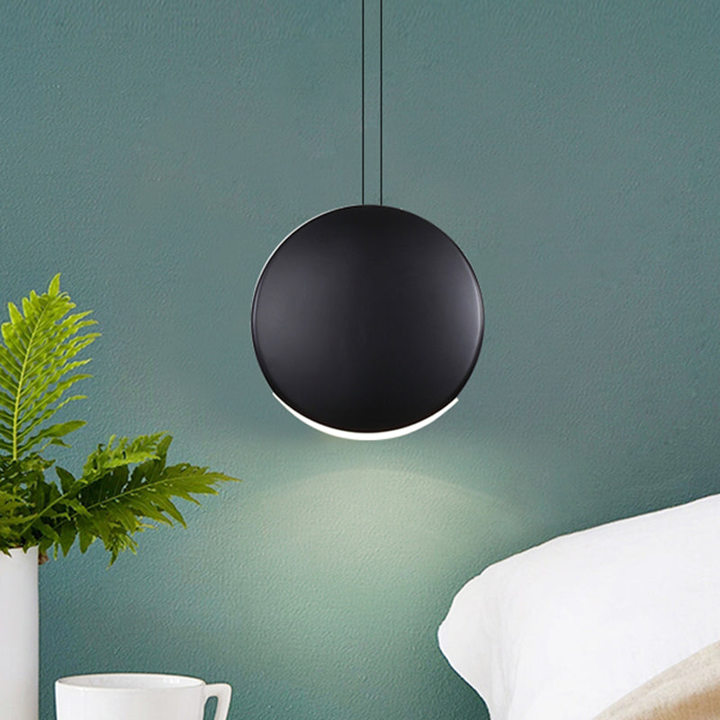 6"/8" Wide Round Pendant Ceiling Light Nordic Metal LED Black/White/Grey Hanging Lamp in Warm/White Light Black Clearhalo 'Ceiling Lights' 'Modern Pendants' 'Modern' 'Pendant Lights' 'Pendants' Lighting' 769111