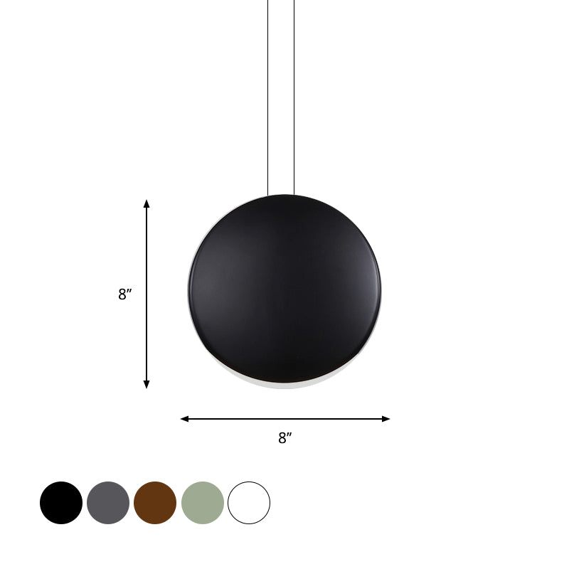 6"/8" Wide Round Pendant Ceiling Light Nordic Metal LED Black/White/Grey Hanging Lamp in Warm/White Light Clearhalo 'Ceiling Lights' 'Modern Pendants' 'Modern' 'Pendant Lights' 'Pendants' Lighting' 769115