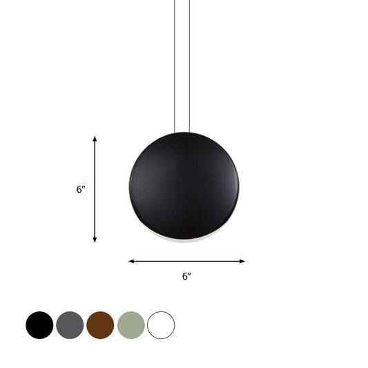 6"/8" Wide Round Pendant Ceiling Light Nordic Metal LED Black/White/Grey Hanging Lamp in Warm/White Light Clearhalo 'Ceiling Lights' 'Modern Pendants' 'Modern' 'Pendant Lights' 'Pendants' Lighting' 769116