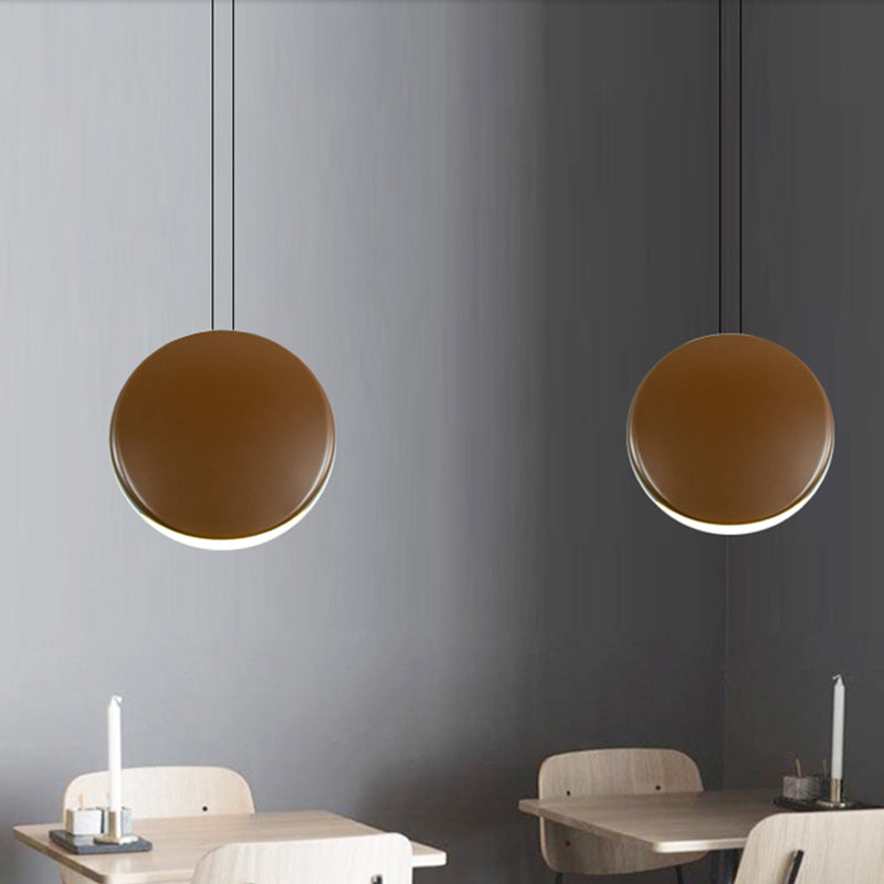 6"/8" Wide Round Pendant Ceiling Light Nordic Metal LED Black/White/Grey Hanging Lamp in Warm/White Light Clearhalo 'Ceiling Lights' 'Modern Pendants' 'Modern' 'Pendant Lights' 'Pendants' Lighting' 769117