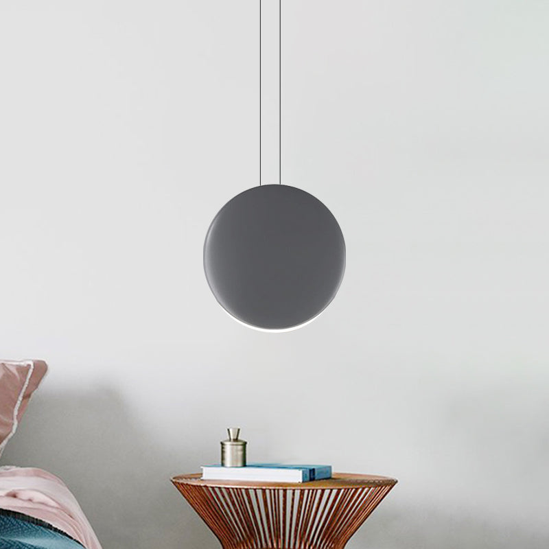 6"/8" Wide Round Pendant Ceiling Light Nordic Metal LED Black/White/Grey Hanging Lamp in Warm/White Light Clearhalo 'Ceiling Lights' 'Modern Pendants' 'Modern' 'Pendant Lights' 'Pendants' Lighting' 769126