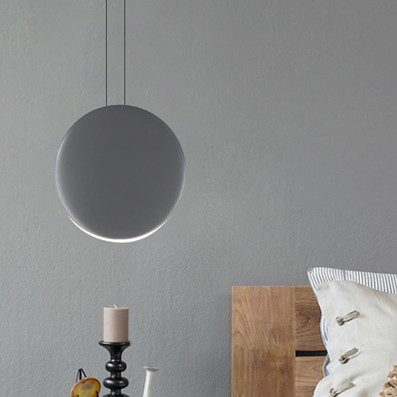 6"/8" Wide Round Pendant Ceiling Light Nordic Metal LED Black/White/Grey Hanging Lamp in Warm/White Light Clearhalo 'Ceiling Lights' 'Modern Pendants' 'Modern' 'Pendant Lights' 'Pendants' Lighting' 769127