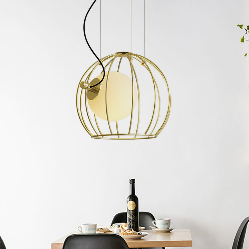 Gold Dome Wire Cage Pendant Lighting Metal Simple Style 1 Light Dining Room Hanging Ceiling Light Gold C Clearhalo 'Ceiling Lights' 'Modern Pendants' 'Modern' 'Pendant Lights' 'Pendants' Lighting' 769151