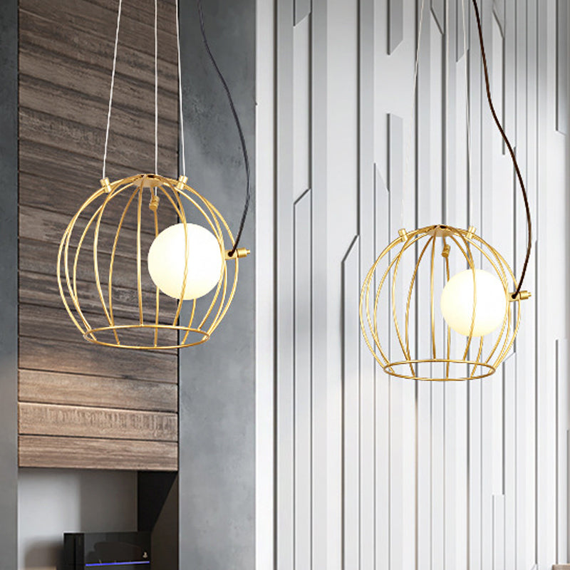 Gold Dome Wire Cage Pendant Lighting Metal Simple Style 1 Light Dining Room Hanging Ceiling Light Clearhalo 'Ceiling Lights' 'Modern Pendants' 'Modern' 'Pendant Lights' 'Pendants' Lighting' 769152