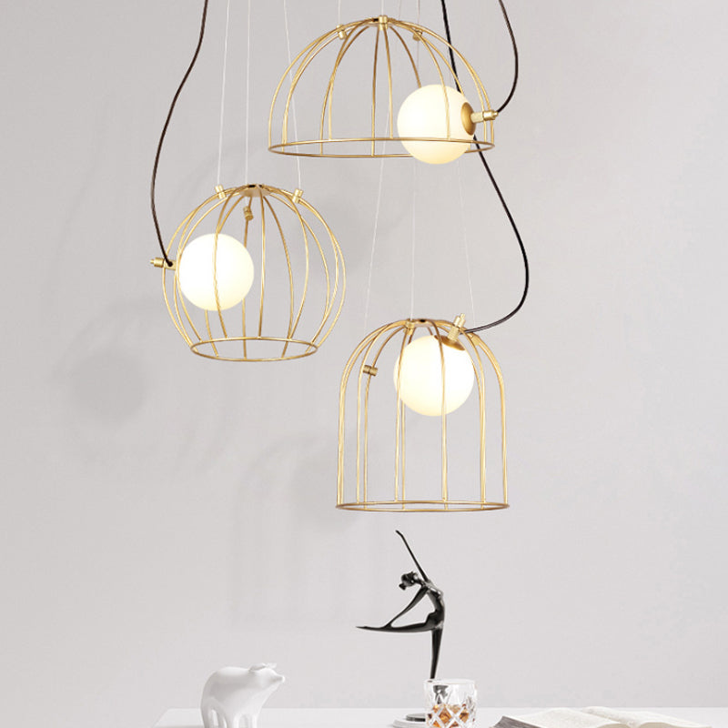 Gold Dome Wire Cage Pendant Lighting Metal Simple Style 1 Light Dining Room Hanging Ceiling Light Clearhalo 'Ceiling Lights' 'Modern Pendants' 'Modern' 'Pendant Lights' 'Pendants' Lighting' 769153