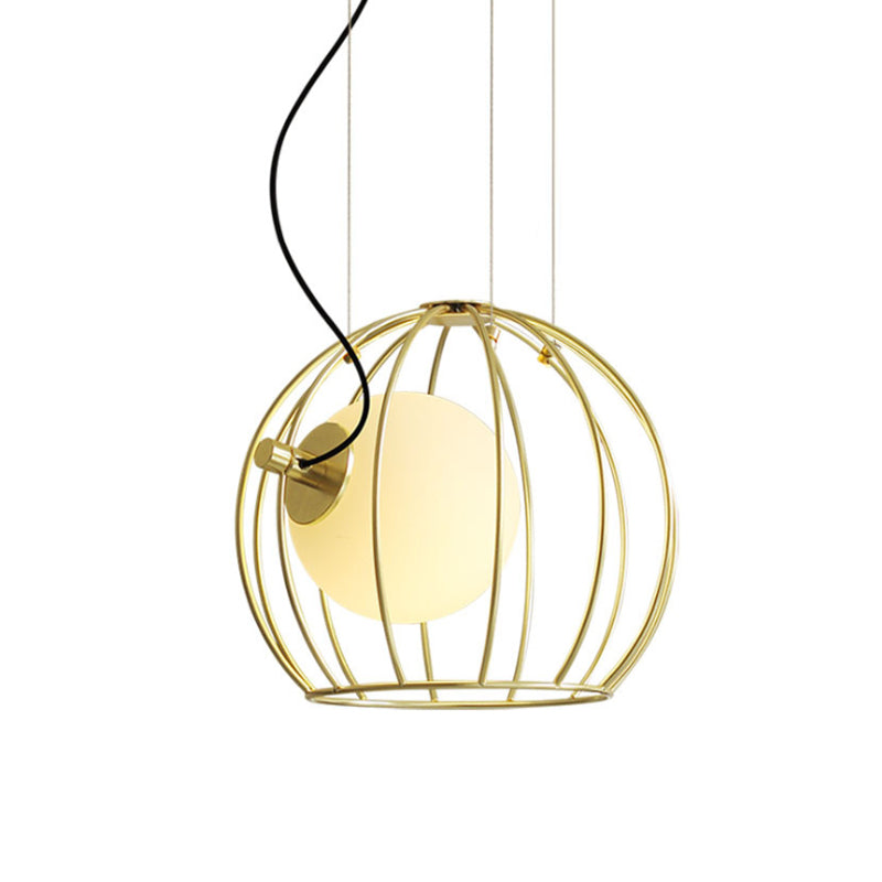 Gold Dome Wire Cage Pendant Lighting Metal Simple Style 1 Light Dining Room Hanging Ceiling Light Clearhalo 'Ceiling Lights' 'Modern Pendants' 'Modern' 'Pendant Lights' 'Pendants' Lighting' 769154