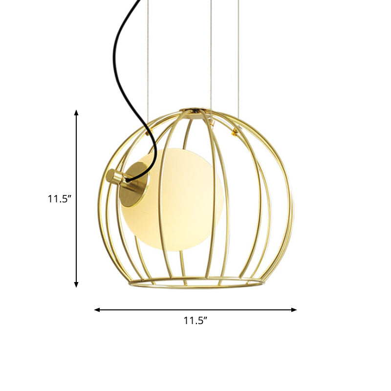 Gold Dome Wire Cage Pendant Lighting Metal Simple Style 1 Light Dining Room Hanging Ceiling Light Clearhalo 'Ceiling Lights' 'Modern Pendants' 'Modern' 'Pendant Lights' 'Pendants' Lighting' 769155