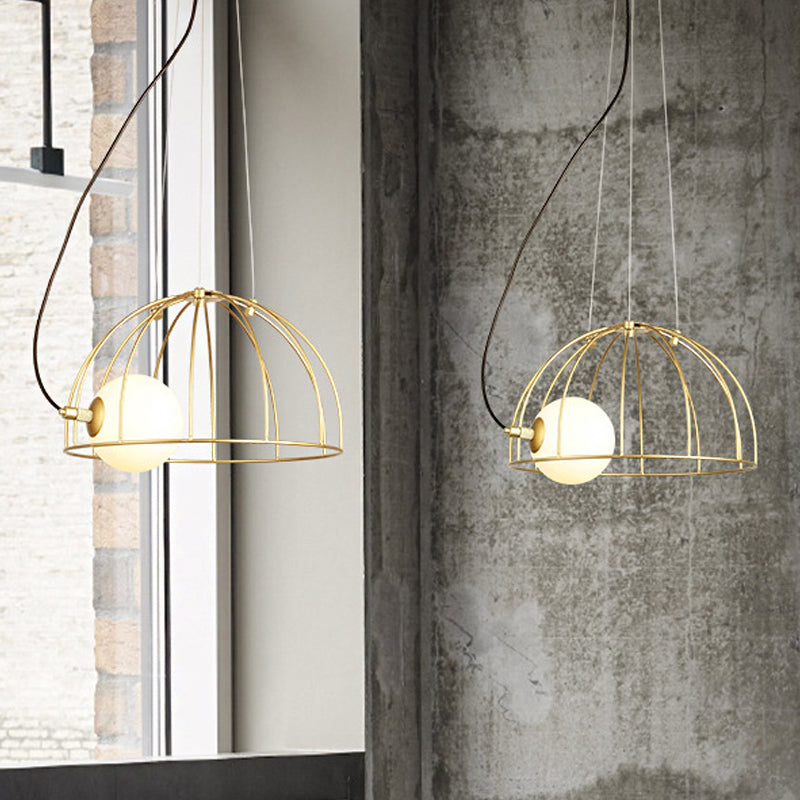 Gold Dome Wire Cage Pendant Lighting Metal Simple Style 1 Light Dining Room Hanging Ceiling Light Clearhalo 'Ceiling Lights' 'Modern Pendants' 'Modern' 'Pendant Lights' 'Pendants' Lighting' 769156