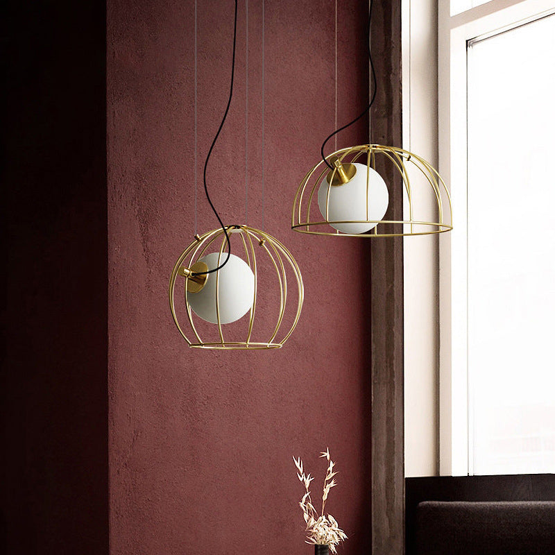 Gold Dome Wire Cage Pendant Lighting Metal Simple Style 1 Light Dining Room Hanging Ceiling Light Clearhalo 'Ceiling Lights' 'Modern Pendants' 'Modern' 'Pendant Lights' 'Pendants' Lighting' 769157