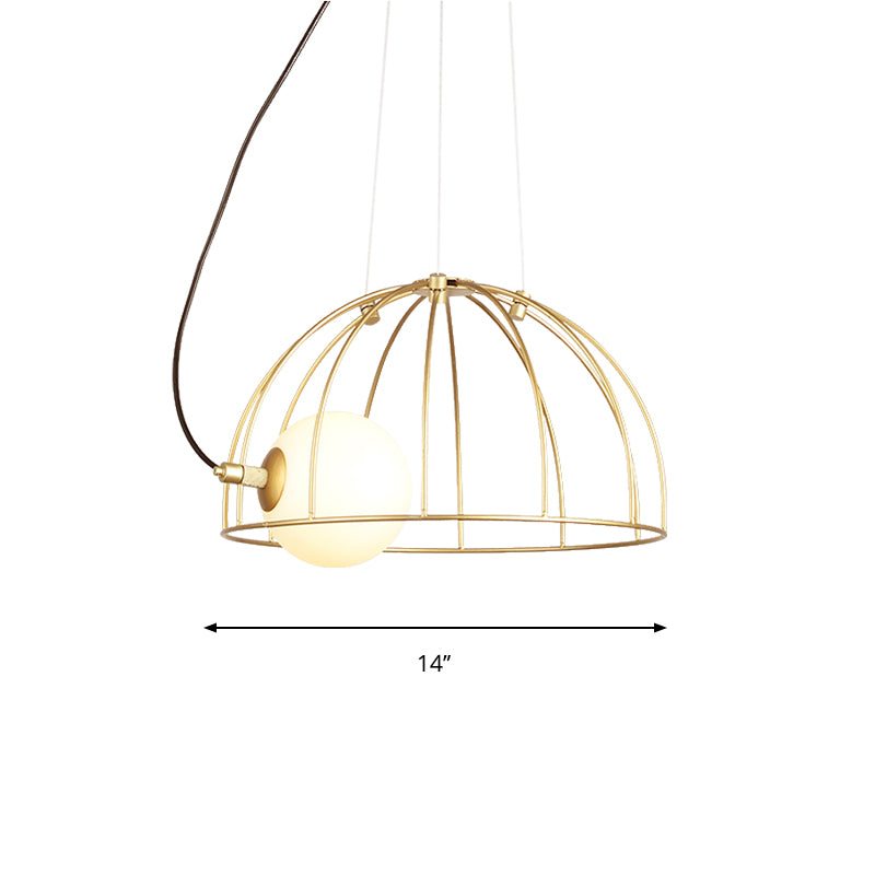 Gold Dome Wire Cage Pendant Lighting Metal Simple Style 1 Light Dining Room Hanging Ceiling Light Clearhalo 'Ceiling Lights' 'Modern Pendants' 'Modern' 'Pendant Lights' 'Pendants' Lighting' 769160