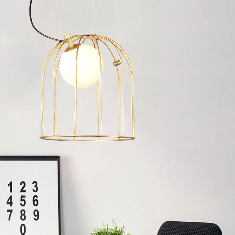 Gold Dome Wire Cage Pendant Lighting Metal Simple Style 1 Light Dining Room Hanging Ceiling Light Clearhalo 'Ceiling Lights' 'Modern Pendants' 'Modern' 'Pendant Lights' 'Pendants' Lighting' 769162