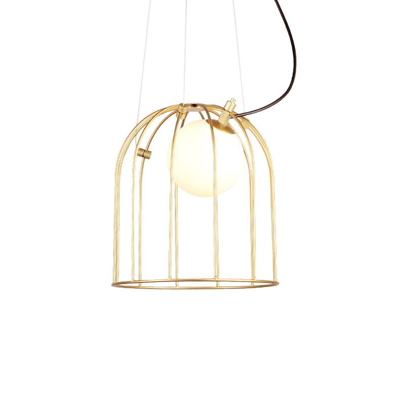 Gold Dome Wire Cage Pendant Lighting Metal Simple Style 1 Light Dining Room Hanging Ceiling Light Clearhalo 'Ceiling Lights' 'Modern Pendants' 'Modern' 'Pendant Lights' 'Pendants' Lighting' 769164