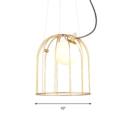 Gold Dome Wire Cage Pendant Lighting Metal Simple Style 1 Light Dining Room Hanging Ceiling Light Clearhalo 'Ceiling Lights' 'Modern Pendants' 'Modern' 'Pendant Lights' 'Pendants' Lighting' 769165