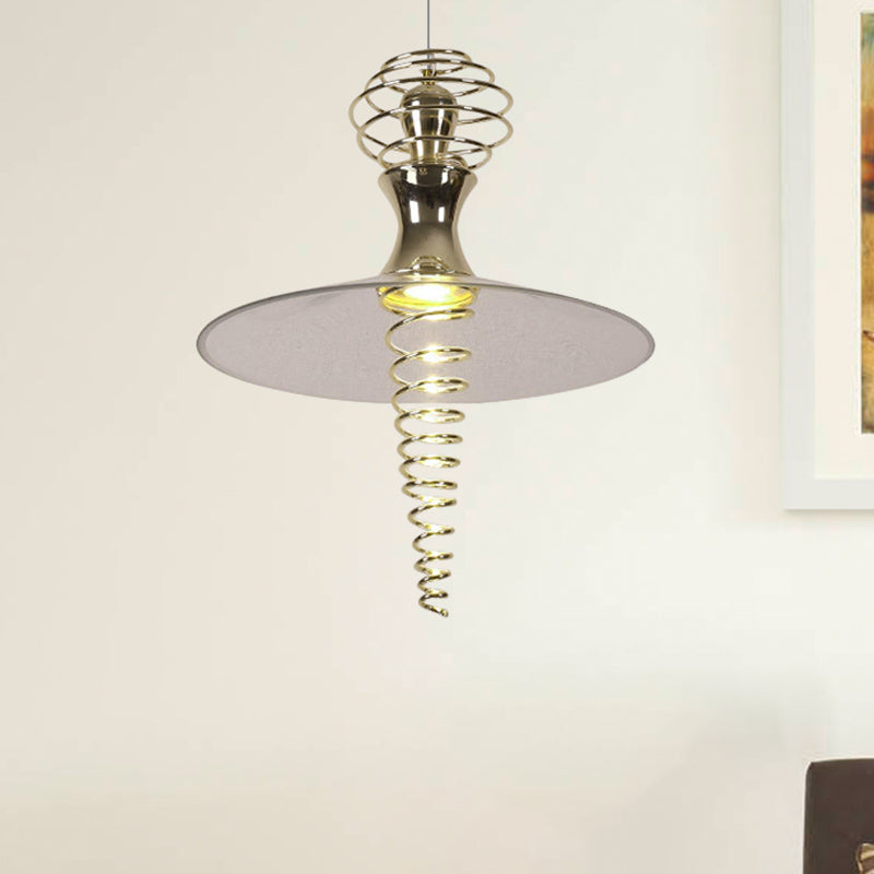 Spiral Hanging Lamp with Flared Shade Modern Creative Metal Modern 1 Light Chrome/Gold Living Room Pendant Light Clearhalo 'Ceiling Lights' 'Modern Pendants' 'Modern' 'Pendant Lights' 'Pendants' Lighting' 769189