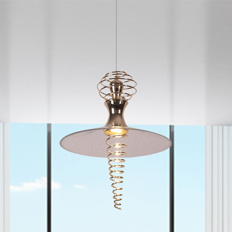 Spiral Hanging Lamp with Flared Shade Modern Creative Metal Modern 1 Light Chrome/Gold Living Room Pendant Light Clearhalo 'Ceiling Lights' 'Modern Pendants' 'Modern' 'Pendant Lights' 'Pendants' Lighting' 769195