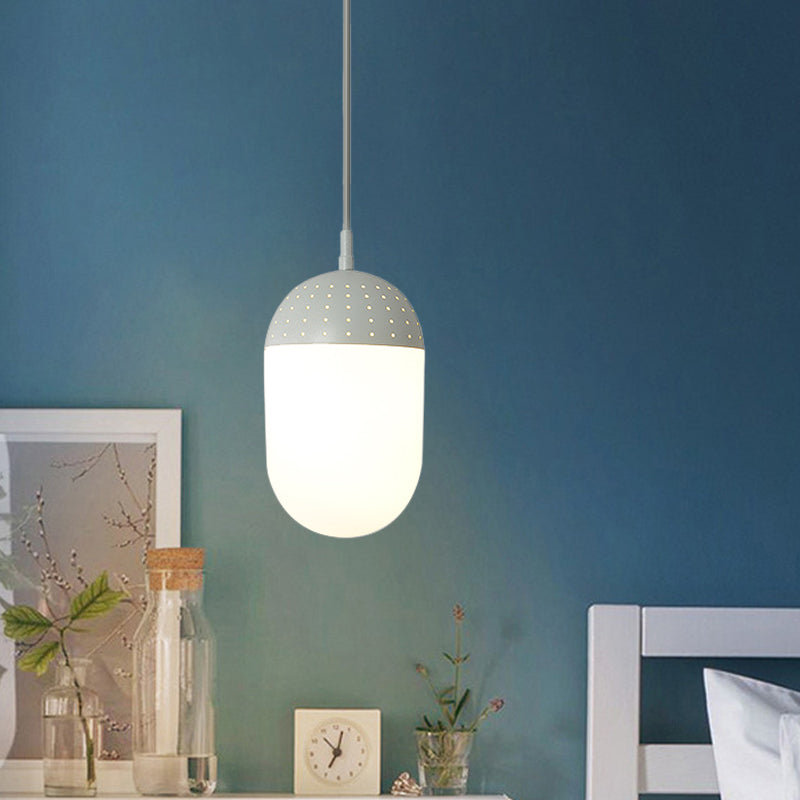 Globe/Ellipse Suspension Light with Opal White Glass Shade Metal Nordic 1 Light Black/White/Pink Hanging Pendant Light for Bedroom White C Clearhalo 'Ceiling Lights' 'Modern Pendants' 'Modern' 'Pendant Lights' 'Pendants' Lighting' 769198