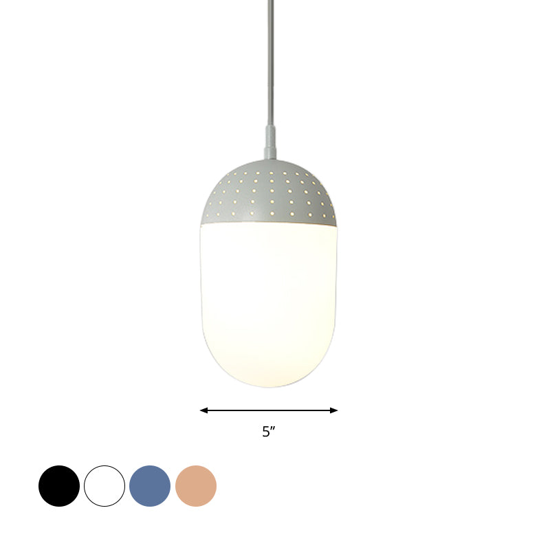 Globe/Ellipse Suspension Light with Opal White Glass Shade Metal Nordic 1 Light Black/White/Pink Hanging Pendant Light for Bedroom Clearhalo 'Ceiling Lights' 'Modern Pendants' 'Modern' 'Pendant Lights' 'Pendants' Lighting' 769201