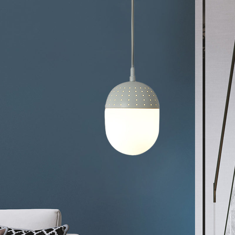 Globe/Ellipse Suspension Light with Opal White Glass Shade Metal Nordic 1 Light Black/White/Pink Hanging Pendant Light for Bedroom White B Clearhalo 'Ceiling Lights' 'Modern Pendants' 'Modern' 'Pendant Lights' 'Pendants' Lighting' 769202