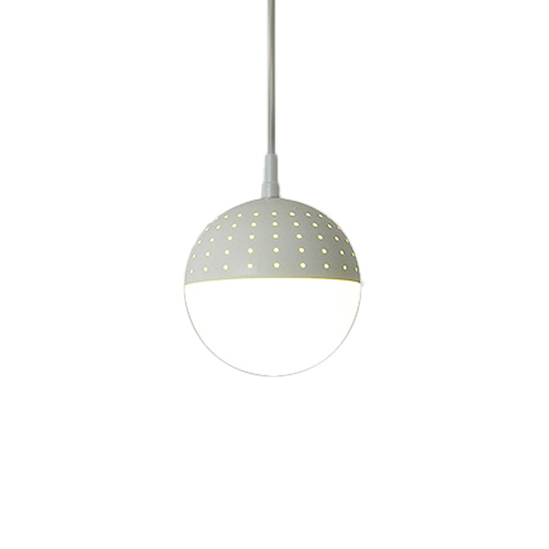 Globe/Ellipse Suspension Light with Opal White Glass Shade Metal Nordic 1 Light Black/White/Pink Hanging Pendant Light for Bedroom White A Clearhalo 'Ceiling Lights' 'Modern Pendants' 'Modern' 'Pendant Lights' 'Pendants' Lighting' 769210