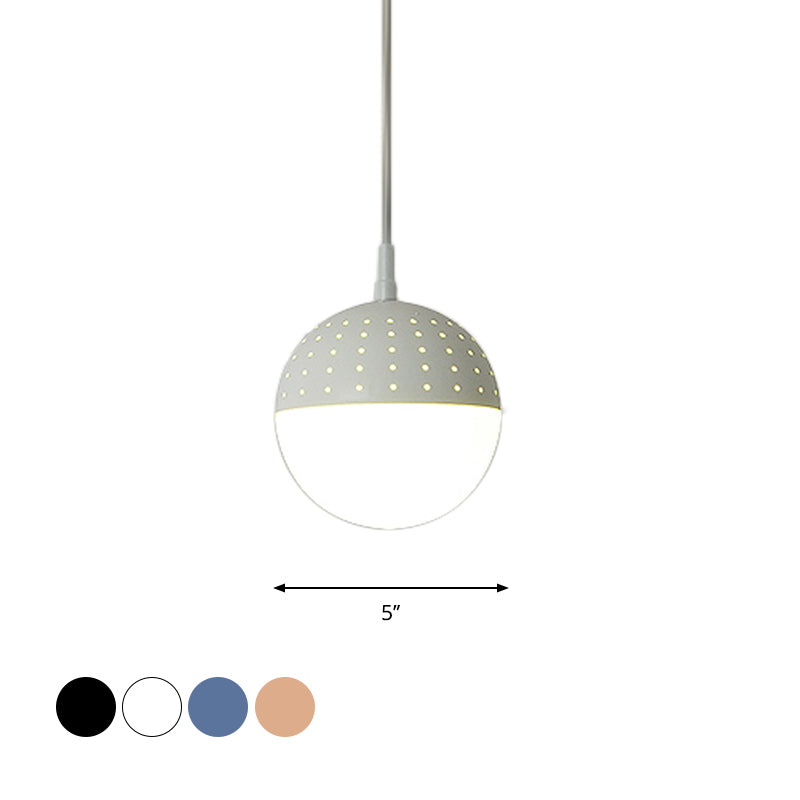 Globe/Ellipse Suspension Light with Opal White Glass Shade Metal Nordic 1 Light Black/White/Pink Hanging Pendant Light for Bedroom Clearhalo 'Ceiling Lights' 'Modern Pendants' 'Modern' 'Pendant Lights' 'Pendants' Lighting' 769211