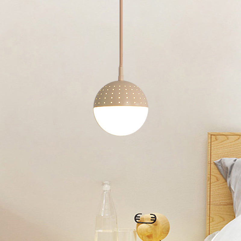 Globe/Ellipse Suspension Light with Opal White Glass Shade Metal Nordic 1 Light Black/White/Pink Hanging Pendant Light for Bedroom Clearhalo 'Ceiling Lights' 'Modern Pendants' 'Modern' 'Pendant Lights' 'Pendants' Lighting' 769225