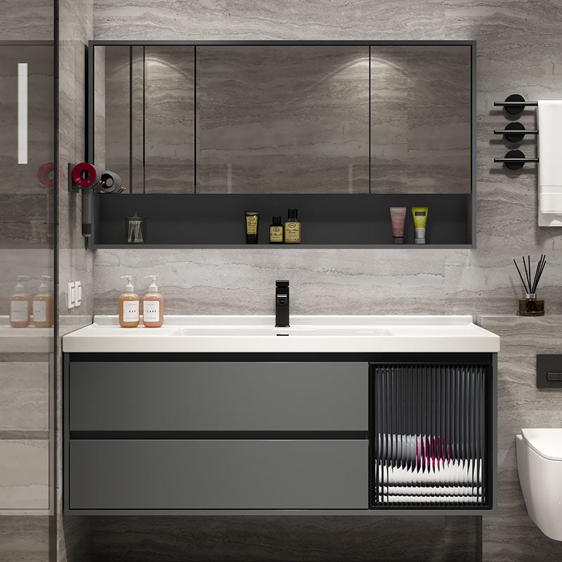 Modern Metal Grey Wall Mount Bathroom Sink Vanity with Mirror Clearhalo 'Bathroom Remodel & Bathroom Fixtures' 'Bathroom Vanities' 'bathroom_vanities' 'Home Improvement' 'home_improvement' 'home_improvement_bathroom_vanities' 7692276