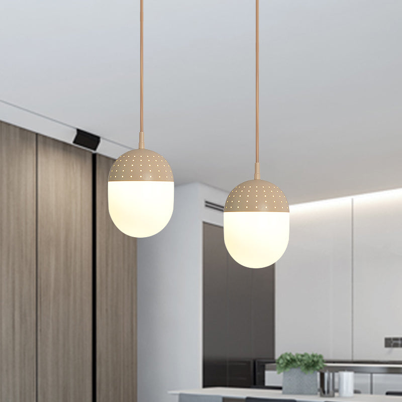 Globe/Ellipse Suspension Light with Opal White Glass Shade Metal Nordic 1 Light Black/White/Pink Hanging Pendant Light for Bedroom Clearhalo 'Ceiling Lights' 'Modern Pendants' 'Modern' 'Pendant Lights' 'Pendants' Lighting' 769228