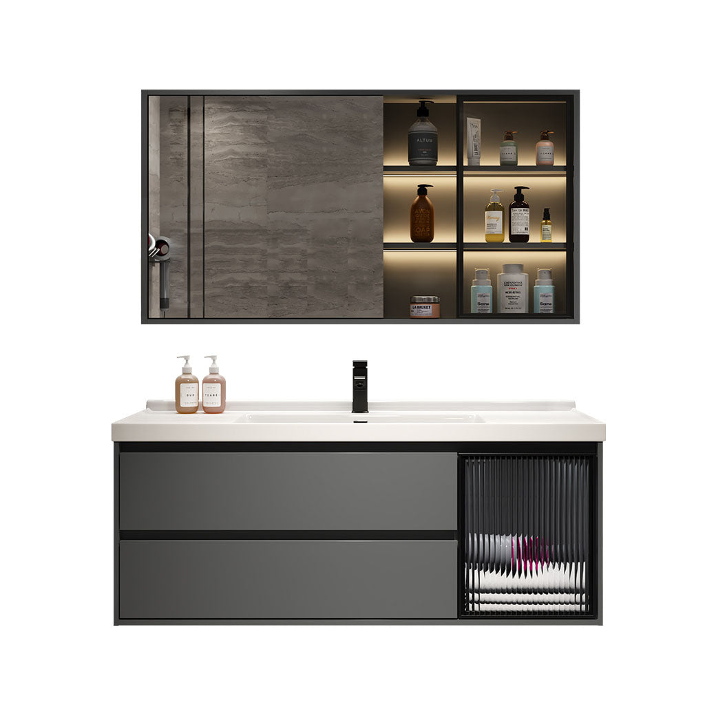 Modern Metal Grey Wall Mount Bathroom Sink Vanity with Mirror Clearhalo 'Bathroom Remodel & Bathroom Fixtures' 'Bathroom Vanities' 'bathroom_vanities' 'Home Improvement' 'home_improvement' 'home_improvement_bathroom_vanities' 7692283