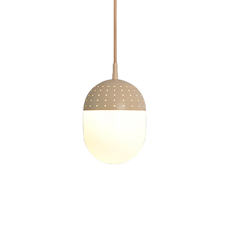 Globe/Ellipse Suspension Light with Opal White Glass Shade Metal Nordic 1 Light Black/White/Pink Hanging Pendant Light for Bedroom Pink B Clearhalo 'Ceiling Lights' 'Modern Pendants' 'Modern' 'Pendant Lights' 'Pendants' Lighting' 769231