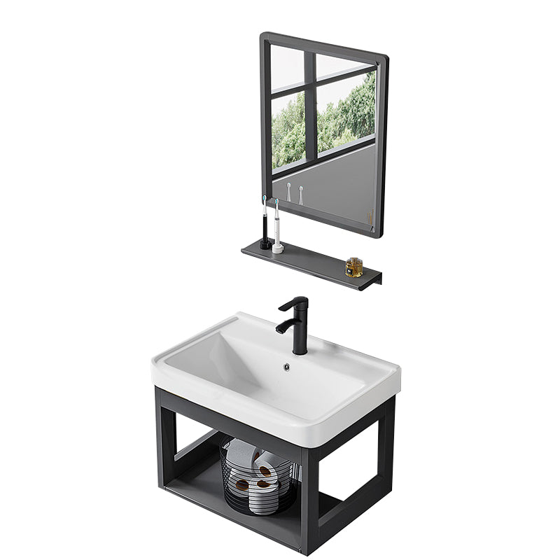 Single Modern Bath Vanity Wall Mount Metal Base Rectangular Bathroom Vanity Vanity & Faucet & Mirrors Ceramic Clearhalo 'Bathroom Remodel & Bathroom Fixtures' 'Bathroom Vanities' 'bathroom_vanities' 'Home Improvement' 'home_improvement' 'home_improvement_bathroom_vanities' 7692320