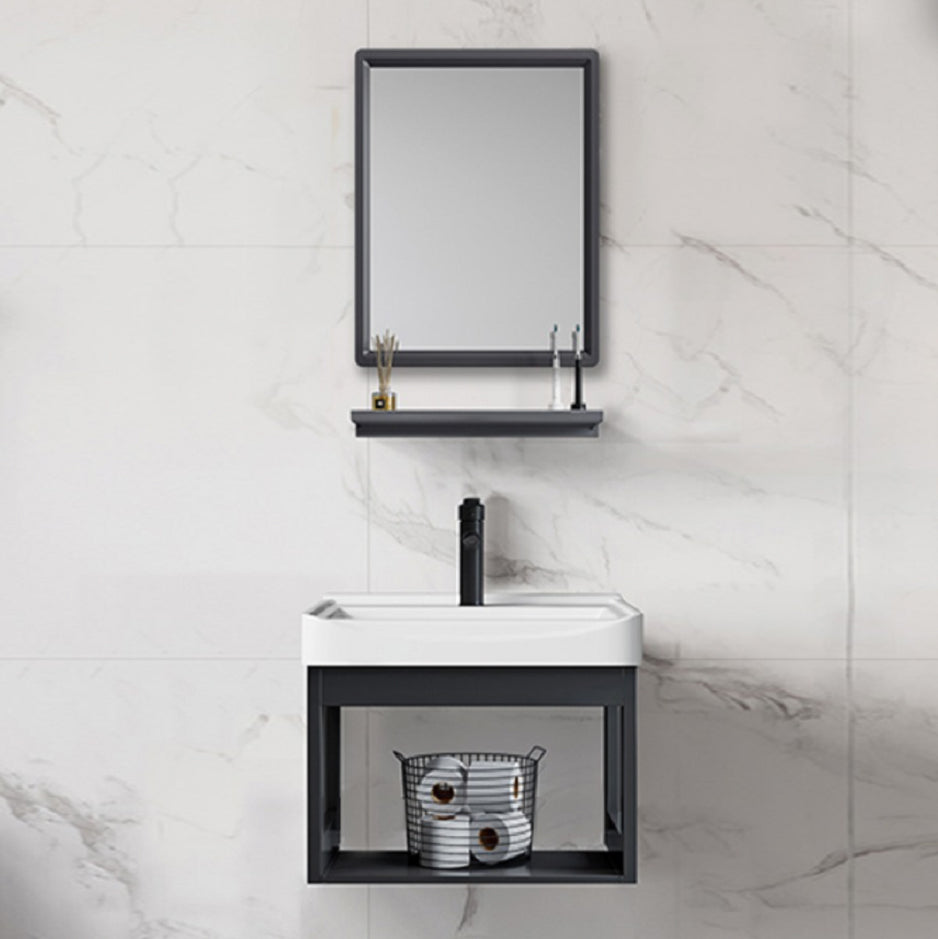 Single Modern Bath Vanity Wall Mount Metal Base Rectangular Bathroom Vanity Clearhalo 'Bathroom Remodel & Bathroom Fixtures' 'Bathroom Vanities' 'bathroom_vanities' 'Home Improvement' 'home_improvement' 'home_improvement_bathroom_vanities' 7692321