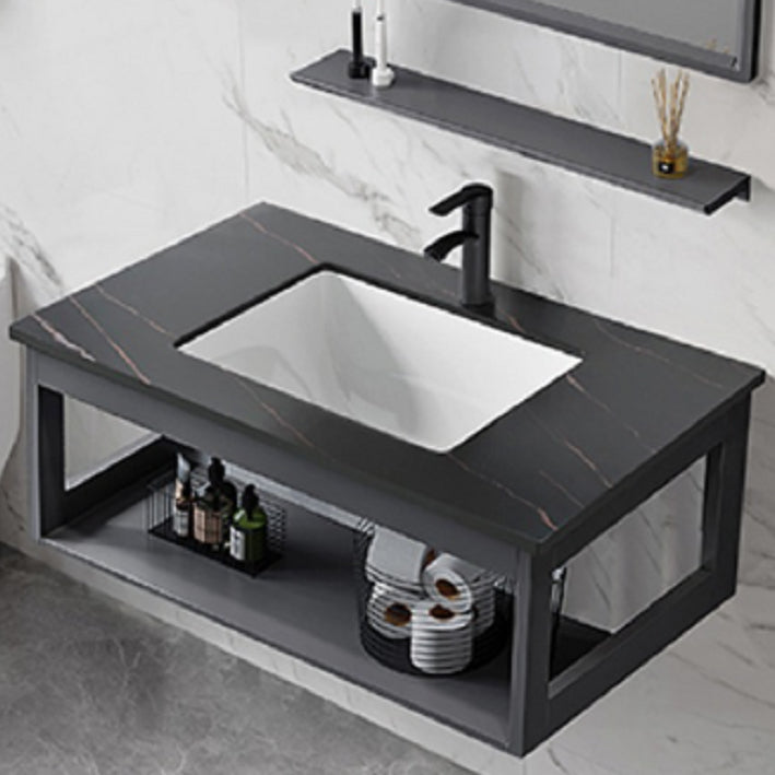 Single Modern Bath Vanity Wall Mount Metal Base Rectangular Bathroom Vanity Clearhalo 'Bathroom Remodel & Bathroom Fixtures' 'Bathroom Vanities' 'bathroom_vanities' 'Home Improvement' 'home_improvement' 'home_improvement_bathroom_vanities' 7692324