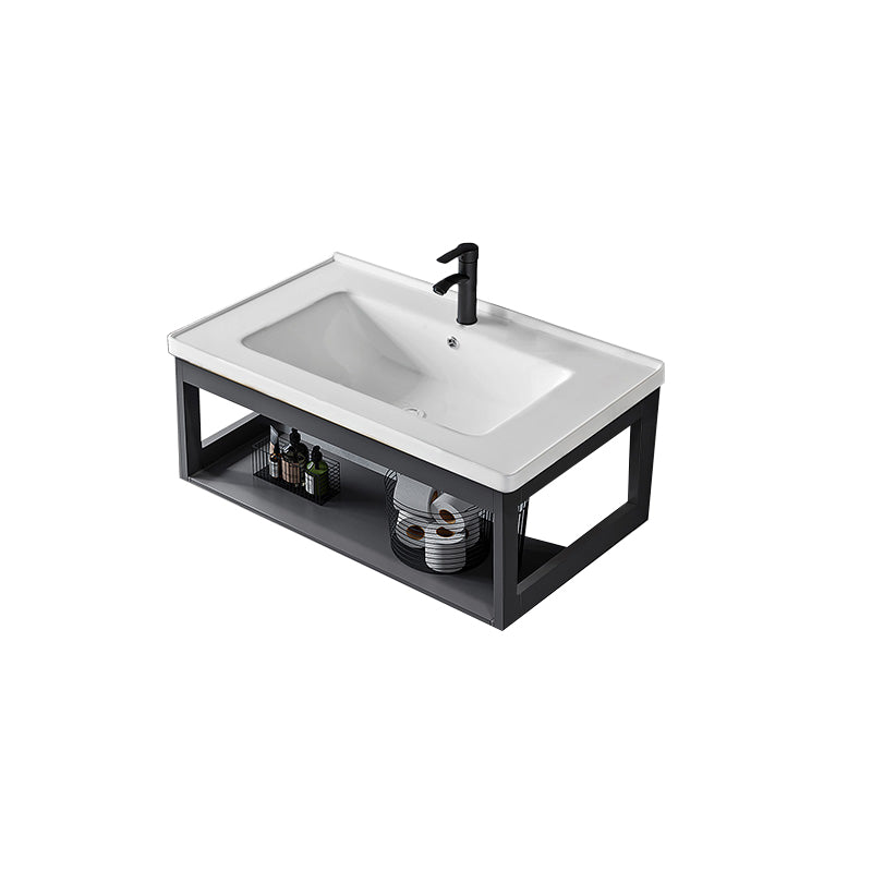 Single Modern Bath Vanity Wall Mount Metal Base Rectangular Bathroom Vanity Vanity & Faucet 32"L x 16"W x 15"H Ceramic Clearhalo 'Bathroom Remodel & Bathroom Fixtures' 'Bathroom Vanities' 'bathroom_vanities' 'Home Improvement' 'home_improvement' 'home_improvement_bathroom_vanities' 7692336