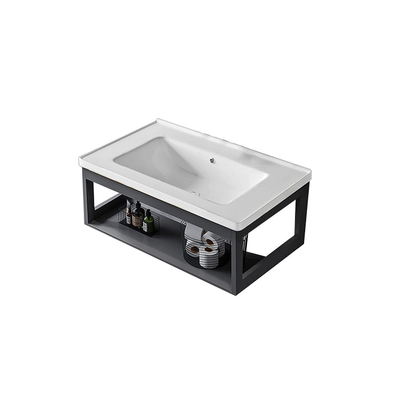 Single Modern Bath Vanity Wall Mount Metal Base Rectangular Bathroom Vanity Bathroom Vanity 32"L x 16"W x 15"H Ceramic Clearhalo 'Bathroom Remodel & Bathroom Fixtures' 'Bathroom Vanities' 'bathroom_vanities' 'Home Improvement' 'home_improvement' 'home_improvement_bathroom_vanities' 7692342