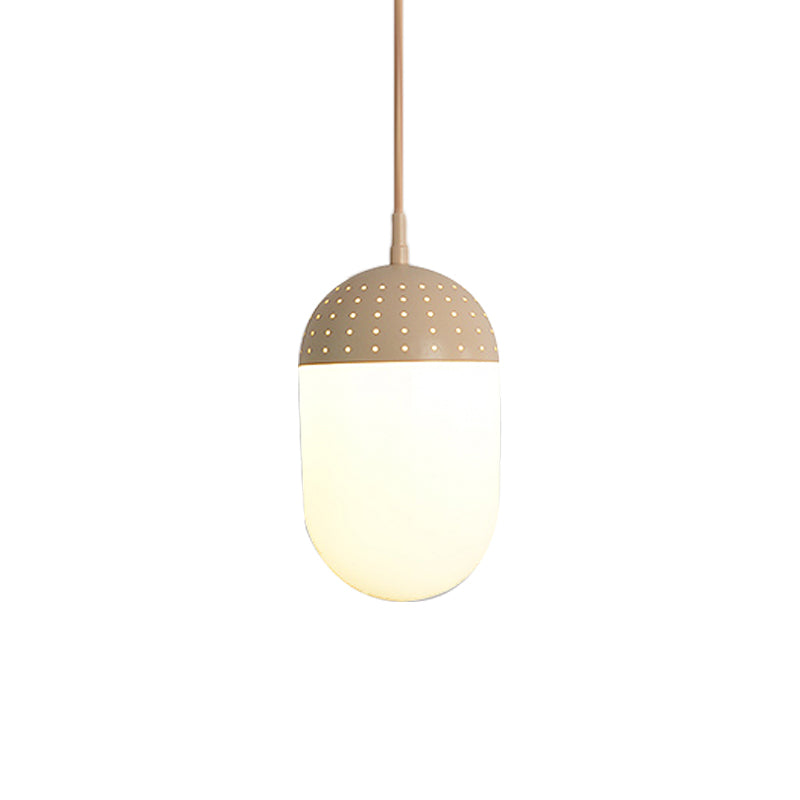 Globe/Ellipse Suspension Light with Opal White Glass Shade Metal Nordic 1 Light Black/White/Pink Hanging Pendant Light for Bedroom Pink C Clearhalo 'Ceiling Lights' 'Modern Pendants' 'Modern' 'Pendant Lights' 'Pendants' Lighting' 769235