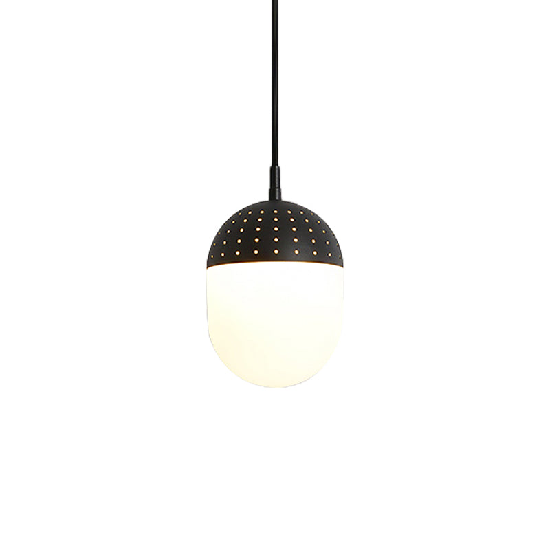 Globe/Ellipse Suspension Light with Opal White Glass Shade Metal Nordic 1 Light Black/White/Pink Hanging Pendant Light for Bedroom Black B Clearhalo 'Ceiling Lights' 'Modern Pendants' 'Modern' 'Pendant Lights' 'Pendants' Lighting' 769243