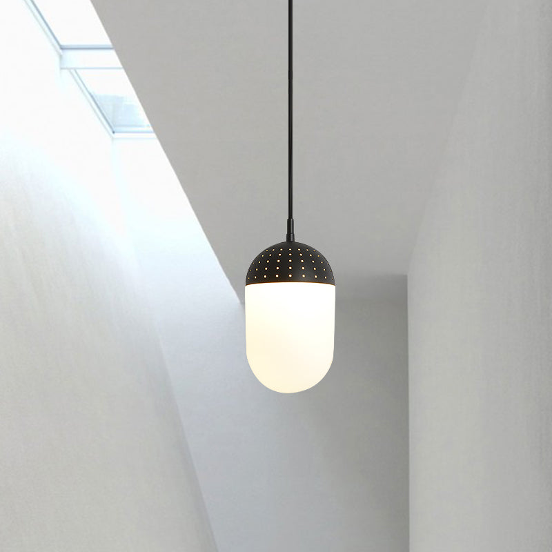 Globe/Ellipse Suspension Light with Opal White Glass Shade Metal Nordic 1 Light Black/White/Pink Hanging Pendant Light for Bedroom Black C Clearhalo 'Ceiling Lights' 'Modern Pendants' 'Modern' 'Pendant Lights' 'Pendants' Lighting' 769245