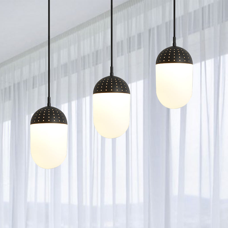 Globe/Ellipse Suspension Light with Opal White Glass Shade Metal Nordic 1 Light Black/White/Pink Hanging Pendant Light for Bedroom Clearhalo 'Ceiling Lights' 'Modern Pendants' 'Modern' 'Pendant Lights' 'Pendants' Lighting' 769246