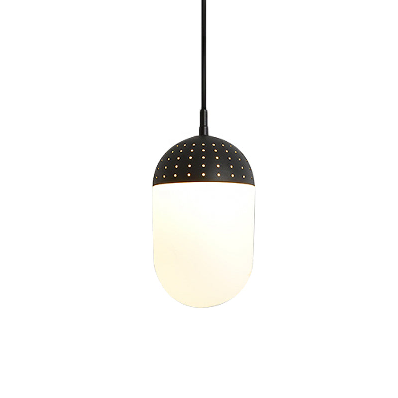 Globe/Ellipse Suspension Light with Opal White Glass Shade Metal Nordic 1 Light Black/White/Pink Hanging Pendant Light for Bedroom Clearhalo 'Ceiling Lights' 'Modern Pendants' 'Modern' 'Pendant Lights' 'Pendants' Lighting' 769247