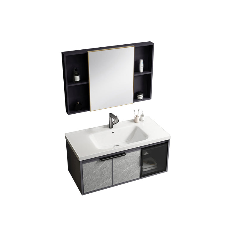 Single Sink Bathroom Sink Vanity Metal Wall Mounted Bathroom Sink Vanity Vanity & Faucet & Mirror Cabinet Clearhalo 'Bathroom Remodel & Bathroom Fixtures' 'Bathroom Vanities' 'bathroom_vanities' 'Home Improvement' 'home_improvement' 'home_improvement_bathroom_vanities' 7692490