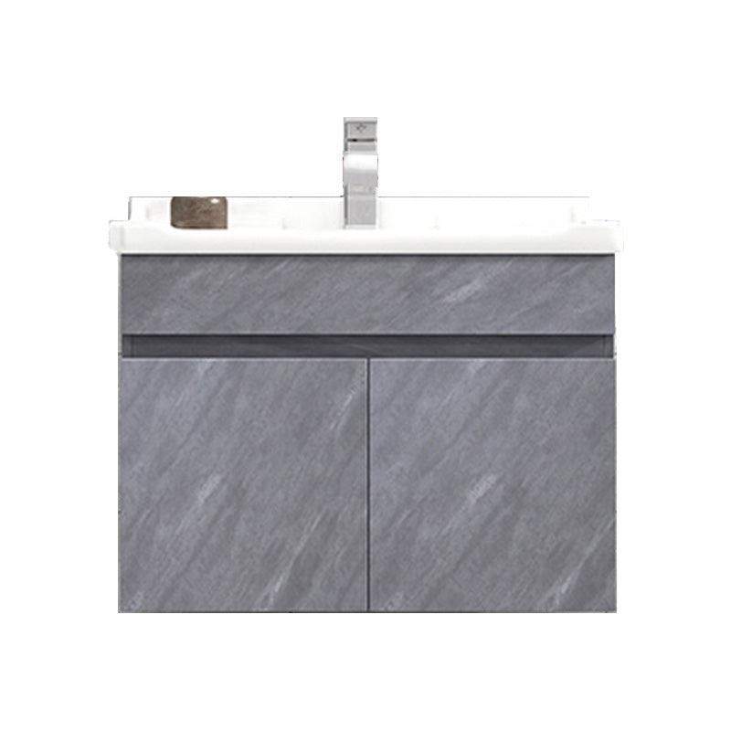 Modern Single Sink Vanity Set Rectangle Ceramic Top Bathroom Vanity Vanity & Faucet 28"L x 19"W x 19"H Gray Clearhalo 'Bathroom Remodel & Bathroom Fixtures' 'Bathroom Vanities' 'bathroom_vanities' 'Home Improvement' 'home_improvement' 'home_improvement_bathroom_vanities' 7692561