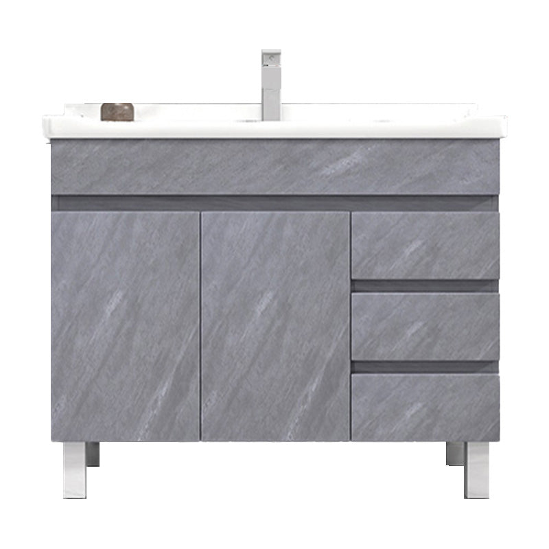 Modern Single Sink Vanity Set Rectangle Ceramic Top Bathroom Vanity Vanity & Faucet 40"L x 19"W x 32"H Gray Clearhalo 'Bathroom Remodel & Bathroom Fixtures' 'Bathroom Vanities' 'bathroom_vanities' 'Home Improvement' 'home_improvement' 'home_improvement_bathroom_vanities' 7692565