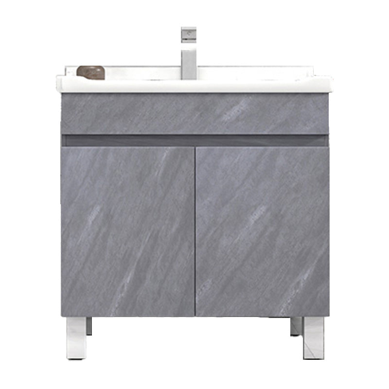 Modern Single Sink Vanity Set Rectangle Ceramic Top Bathroom Vanity Vanity & Faucet 28"L x 19"W x 32"H Gray Clearhalo 'Bathroom Remodel & Bathroom Fixtures' 'Bathroom Vanities' 'bathroom_vanities' 'Home Improvement' 'home_improvement' 'home_improvement_bathroom_vanities' 7692576