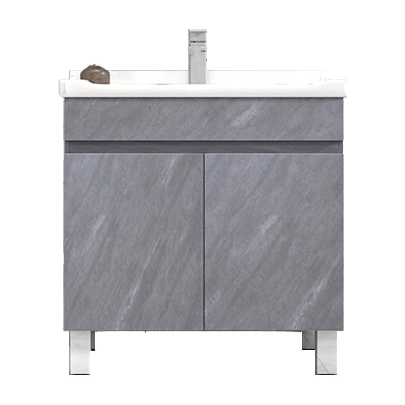 Modern Single Sink Vanity Set Rectangle Ceramic Top Bathroom Vanity Vanity & Faucet 24"L x 19"W x 32"H Gray Clearhalo 'Bathroom Remodel & Bathroom Fixtures' 'Bathroom Vanities' 'bathroom_vanities' 'Home Improvement' 'home_improvement' 'home_improvement_bathroom_vanities' 7692579