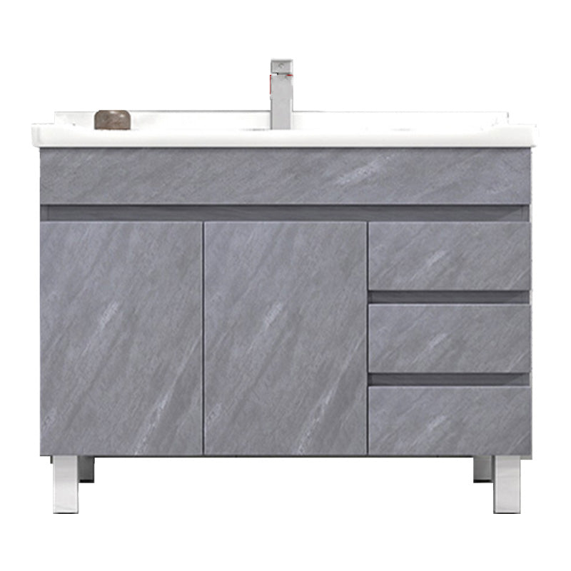 Modern Single Sink Vanity Set Rectangle Ceramic Top Bathroom Vanity Vanity & Faucet 36"L x 19"W x 32"H Gray Clearhalo 'Bathroom Remodel & Bathroom Fixtures' 'Bathroom Vanities' 'bathroom_vanities' 'Home Improvement' 'home_improvement' 'home_improvement_bathroom_vanities' 7692581